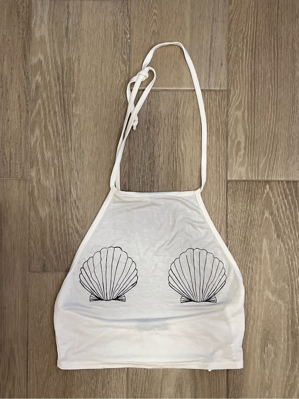 White Halter Seashell Graphic Tank Top